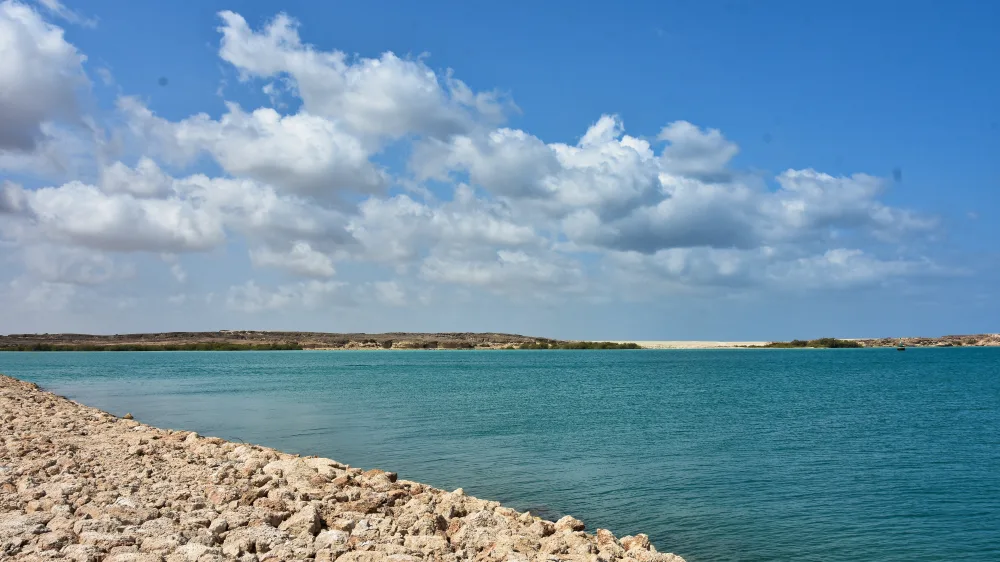 شروط الاستخدام — خليج ساحلي وسماء صافية
